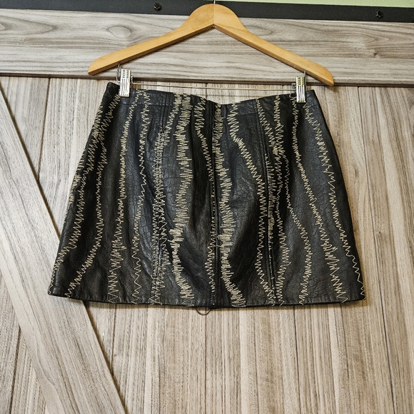 Free People Rock The Croc Black Lamb Leather Skirt - Picture 12 of 16